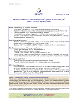 Sanofi delivers Q1 2015 Business EPS growth of 2.6% at CER and