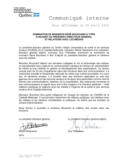 Nomination de monsieur RenÃ© Bouchard Ã  titre d`adjoint au