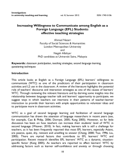 Increasing Willingness to Communicate among English as a Foreign