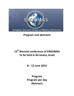 Program and abstracts 13 Biennial conference of ERGOMAS To be
