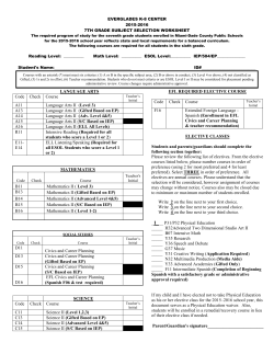 Everglades K-8 Center 7 th Grade Subject Selection Worksheet