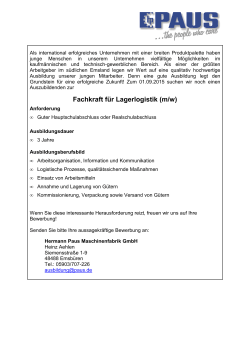 Ausbildungsangebot Fachkraft fÃ¼r Lagerlogistik 2015-05-05