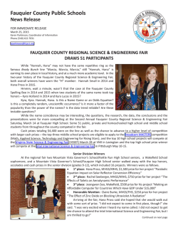 FCPS News Release 3-25-15 - Fauquier Co. Regional Science