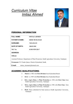 Curriculum Vitae Imtiaz Ahmed - Faculty of Crop Protection