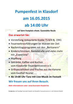 Pumpenfest in Klasdorf am 16.05.2015 ab 14:00 Uhr