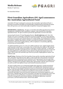 (FG Agri) announces the Australian Agricultural Fund