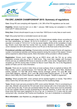 FIA ERC JUNIOR CHAMPIONSHIP 2015: Summary of regulations