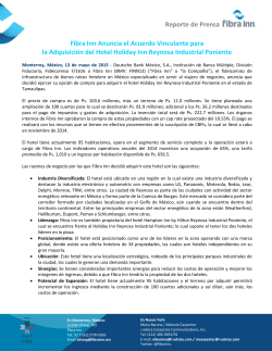 Fibra Inn Anuncia el Acuerdo Vinculante para la AdquisiciÃ³n del