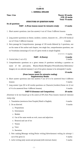 1 - CLASS XI 1. GENERAL ENGLISH Time: 3 hrs Theory: 50 marks
