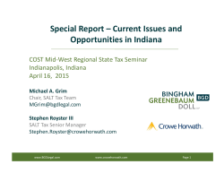Special Report â Current Issues and Opportunities in