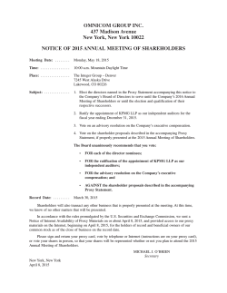 2015 Annual Meeting of Shareholders