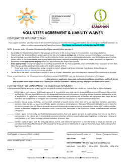 VOLUNTEER AGREEMENT & LIABILITY WAIVER