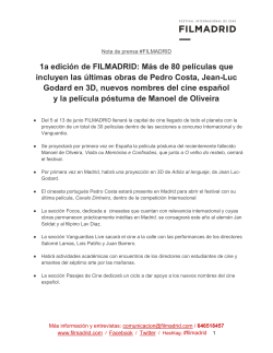 1a ediciÃ³n de FILMADRID: MÃ¡s de 80 pelÃ­culas que incluyen las