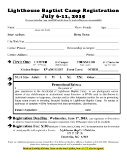 Lighthouse Baptist Camp Registration July 6-11, 2015