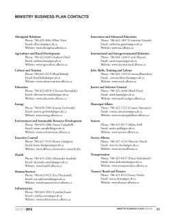Ministry Business Plan Contacts and Reader`s Guide (Alberta