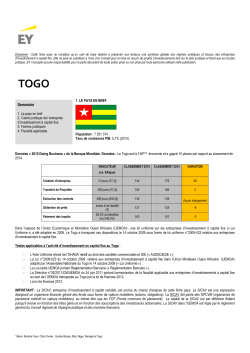 Cadre lÃ©gal et fiscal du capital-investissement au Togo â Ernst