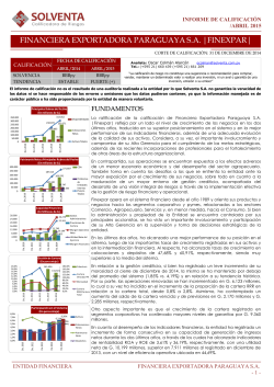 Informe de CalificaciÃ³n al 31 Dic 2014