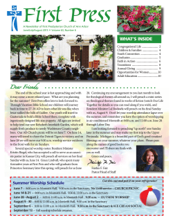 June/July/August 2015 edition of the First Press newsletter