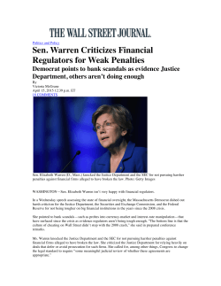 WSJ Sen. Warren Criticizes Financial Regulators for Weak Penalties
