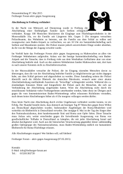 Pressemitteilung 07. Mai 2015 Freiburger Forum aktiv gegen