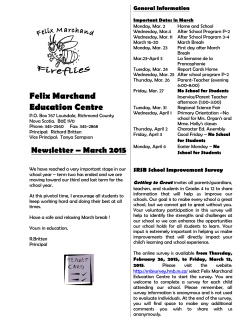 Newsletter â March 2015 - Felix Marchand Education Centre