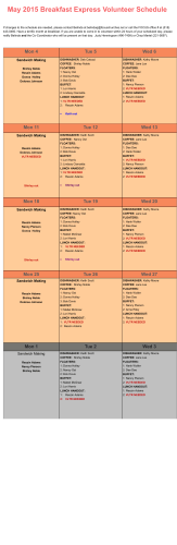 May 2015 Breakfast Express Volunteer Schedule