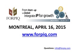 MONTREAL, APRIL 16, 2015 www.forpiq.com