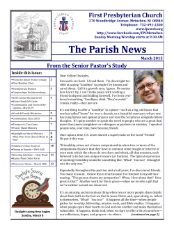 The Parish News - First Presbyterian Church of Metuchen