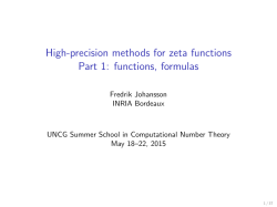 High-precision methods for zeta functions Part 1: functions, formulas