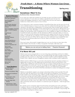Fresh Start Spring Newsletter 2015