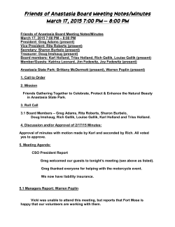 Friends of Anastasia Board Meeting Notes/Minutes March 17, 2015
