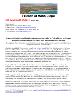 View Press Release - Friends of Maha`ulepu