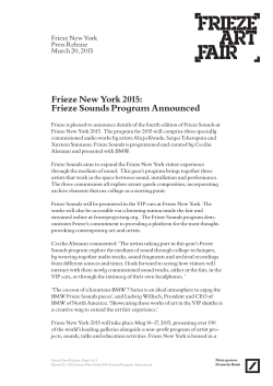 Frieze New York 2015: Frieze Sounds Program Announced