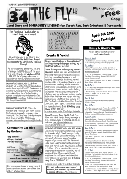 April 9th 2015 Every Fortnight Events & Social