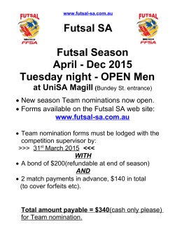 Futsal SA Futsal Season April - Dec 2015 Tuesday night