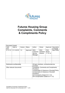 Futures Housing Group Complaints, Comments & Compliments Policy
