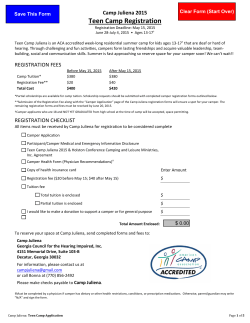 2015 Teen Camp Juliena Registration Form