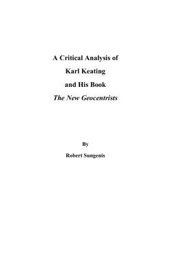 A Critical Analysis of Karl Keating and His Book The New Geocentrists