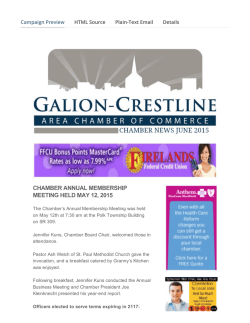 CHAMBER ANNUAL MEMBERSHIP MEETING HELD MAY 12, 2015