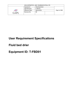 User Requirement Specifications Fluid bed drier Equipment ID: T