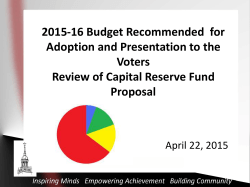 2015-16 Budget Recommended for Adoption and Presentation to