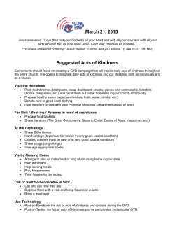 March 21, 2015 Suggested Acts of Kindness