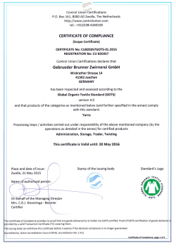 CERTIFICATE OF COMPLIANCE Gebrueder Brunner Zwirnerei GmbH