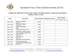 Summer Field Trip Order Form 2015