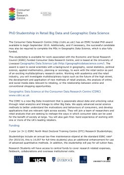 PhD Studentship in Retail Big Data and Geographic Data Science