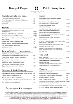 Today`s Menu Here at the George and Dragon, Chipstead we