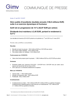 Gimv publie d`excellents rÃ©sultats annuels (136,0 millions EUR