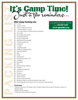 Print Packing List - Glen Lake Camp and Retreat Center