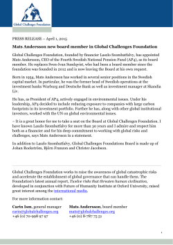 Mats Andersson new board member in Global Challenges Foundation