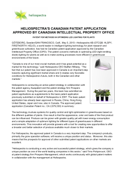 heliospectra`s canadian patent application approved by canadian